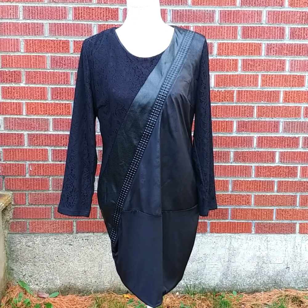 Faux Leather Long sleeve shift dress NWT